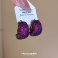 Purple Crystal Wide Huggie Earrings with Dark Metal Trim view 3