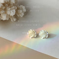 Pearlescent White Resin Rose Flower Stud Earrings Pair view 4
