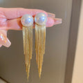 Pearl Top Chain Fringe Drop Earrings For Women Jewelry view 6