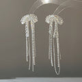Crystal Bow Stud Earrings with Long Chain Fringe Statement Jewelry view 6