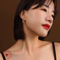 Geometric U Triangle Hoop Earrings Gold Metal Latch Pair view 1
