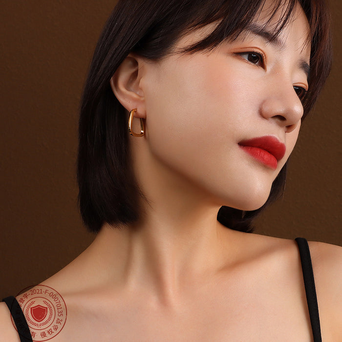 Geometric U Triangle Hoop Earrings Gold Metal Latch Pair