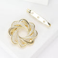 Gold Tone Interlaced Flower Brooch With Clear Crystals view 2
