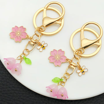 Pink or White Bee Blossom Bell Flower Keychains with Metal Hardware