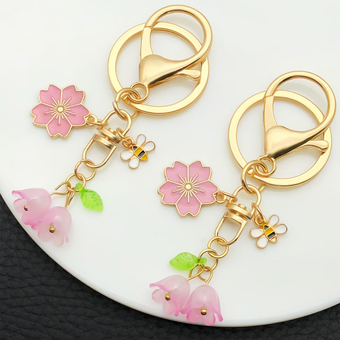 Pink or White Bee Blossom Bell Flower Keychains with Metal Hardware