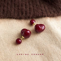 Wine Red Heart Ball Dual Wear Stud Earrings Gold Posts view 1
