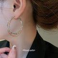 Gold Textured Double Hoop Statement Earrings Jewelry Accessory view 3