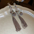 Antique Silver Tone Ball and Tassel Drop Earrings with Polished Metal Accents view 6