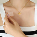 Letter M Pendant Necklace Fine Square Link Chain Gold Or Steel view 3