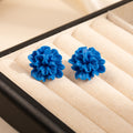 Blue Layered Chrysanthemum Flower Statement Stud Earrings view 3