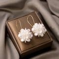 White Translucent Petal Ball Gold Tone Hook Earrings view 1