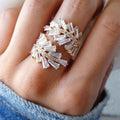Gold Tone Baguette Stone Leaf Cluster Open Ring with Clear Stone Accents view 1