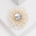 White Pearl Cluster Snowflake Brooch Gold Wire Floral Pin view 4