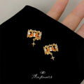 Gold-Tone Amber Crystal Hourglass Star Charm Stud Earrings view 6
