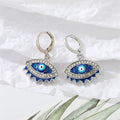 Blue Rhinestone Evil Eye Huggie Drop Earrings Gold Silver view 3