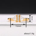 Gold Dual Triangle Clear Stone Ring Center Pavé Bar view 4