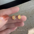 Rose Gold Irregular Frame Cream Opal Cabochon Stud Earrings view 4