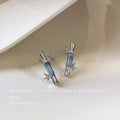 Silver Bamboo Node Stud Earrings Gray Blue Center Segment view 4