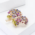 Two Bloom Hydrangea Brooch With Faceted Crystals And Polished Metal Details view 3