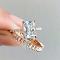 Rose Gold Tone Rectangular Stone and Baguette Band Ring Set view 1