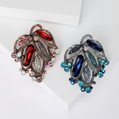 Layered Crystal Leaf Cluster Brooch With Beaded Edge shown from the front on a white background