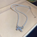 Bow Pearl Pendant Necklace in Polished Mixed Media Design view 7