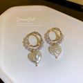 Pearl Heart Charm Crystal Hoop Earrings Fashion Jewelry Accessories view 4