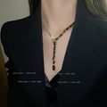 Gold Black Leather Wrap Rhinestone Good Luck Y Necklace view 1