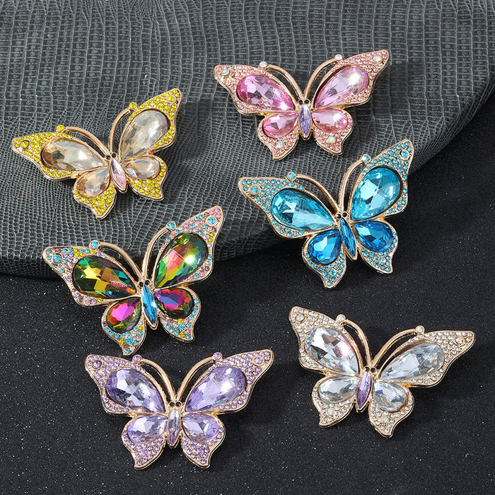 Rhinestone Butterfly Charm Pendant Gold-Tone Crystal Wings Six Colors