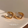Gold Twisted C Hoop Earrings Triple Band Post Back view 1