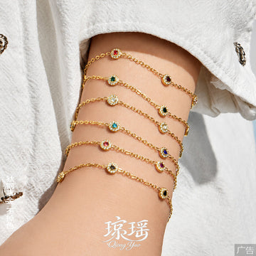 Round Bezel Zircon Necklace and Bracelet in Twenty Four Variants