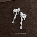 Silver Tone Floral Vine And Purple Teardrop Long Stud Earrings view 4