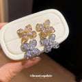 Crystal Four Petal Flower Stud Earrings in Two Metal Tones view 1