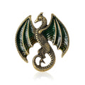 Antique Gold Dragon Brooch Enamel Wings Green Blue view 1