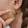 Triple Layer Geometric C Hoop Earrings Gold Steel Two-Tone view 3