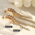 Double Row Zircon Tassel Drop Earrings Gold Or Steel view 3