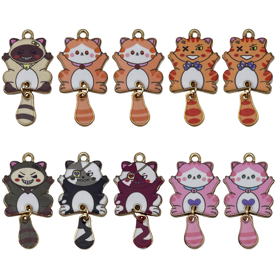 Zinc Alloy Cartoon Cat Movable Tail Charm Pendant for DIY Earrings Necklace Keychain