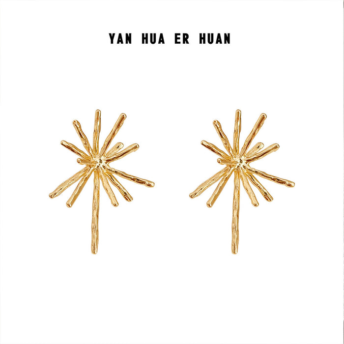 Hammered Starburst Fireworks Stud Earrings Metal Rays