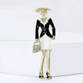 Wide Brim Hat Woman Brooch With Black Jacket and Crystal Bag view 1