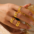 Gold Titanium Steel Lattice Open Adjustable Textured Band Ring view 3
