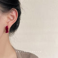 Wine Red Flocked Twisted C-Shape Hoop Stud Earrings Pair view 2
