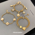 Gold Ocean Charm Bracelet Starfish Shell or Heart Curb Chain view 1