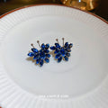 Blue Crystal Floral Cluster Stud Earrings Statement Jewelry view 4