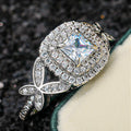Silver Tone Square Clear Stone Leaf Accent Ring Jewelry view 4
