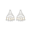 Gold Tiered Triangle Drop Earrings With Clear Crystal Fringe view 5