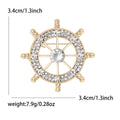 Crystal Ship Wheel Brooch With Open Spokes and Metal Rim view 7