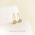 Gold Tone U-Hook Bezel Clear Round CZ Drop Earrings view 4
