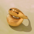 Open Ring Stainless Steel Smooth Top Ribbed Texture Gold Silver view 4