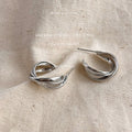 Silver Multi Band Twisted Geometric C Hoop Earrings view 4