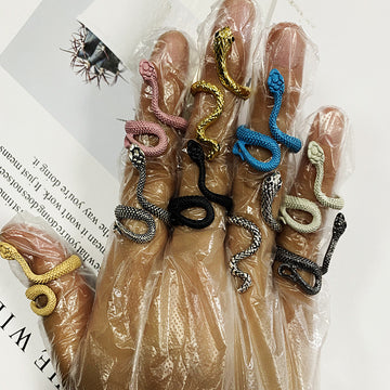 Colorful Sculpted Snake Adjustable Rings in Eight Finishes